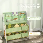 AIYAPLAY Raft pentru Jucării cu 6 Sertare din Material Textil și Bibliotecă cu 2 Nivele, din Lemn și Oțel, 63x30x71 cm, Verde 