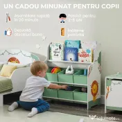 AIYAPLAY Raft pentru Jucării cu 6 Sertare din Material Textil și Bibliotecă cu 2 Nivele, din Lemn și Oțel, 63x30x71 cm, Verde 