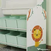 AIYAPLAY Raft pentru Jucării cu 6 Sertare din Material Textil și Bibliotecă cu 2 Nivele, din Lemn și Oțel, 63x30x71 cm, Verde 