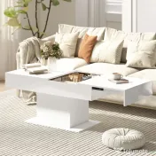 HOMCOM Măsuță de Cafea Extensibilă cu Compartiment Ascuns Modern, 108-178.5x53x49 cm, Alb Lucios