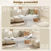 HOMCOM Măsuță de Cafea Extensibilă cu Compartiment Ascuns Modern, 108-178.5x53x49 cm, Alb Lucios