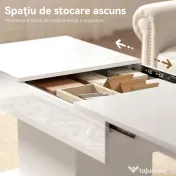 HOMCOM Măsuță de Cafea Extensibilă cu Compartiment Ascuns Modern, 108-178.5x53x49 cm, Alb Lucios