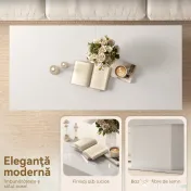 HOMCOM Măsuță de Cafea Extensibilă cu Compartiment Ascuns Modern, 108-178.5x53x49 cm, Alb Lucios