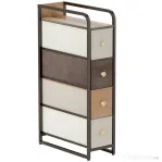 HOMCOM Comodă Slim Salvaspatiu cu 4 Sertare Pliabile din Material Textil, Oțel și Lemn, 20x47x84.5 cm, Multicolor