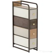 HOMCOM Comodă Slim Salvaspatiu cu 4 Sertare Pliabile din Material Textil, Oțel și Lemn, 20x47x84.5 cm, Multicolor 