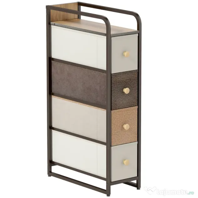 HOMCOM Comodă Slim Salvaspatiu cu 4 Sertare Pliabile din Material Textil, Oțel și Lemn, 20x47x84.5 cm, Multicolor