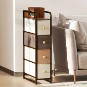 HOMCOM Comodă Slim Salvaspatiu cu 4 Sertare Pliabile din Material Textil, Oțel și Lemn, 20x47x84.5 cm, Multicolor 