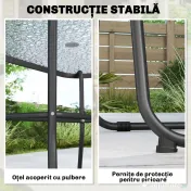 Outsunny Set de Masă de Grădină 8 Piese cu Umbrelă, Set Mobilier Grădină cu 6 Scaune Pliabile, Masă din Sticlă Temperată și Umbrelă pentru Terasă, Gri 