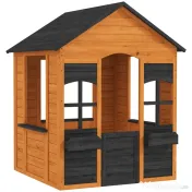 AIYAPLAY Căsuță din Lemn Copii cu Jardiniere, pentru Joacă Exterior/Interior, Vârsta 3-8, Maro 