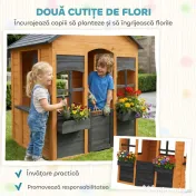 AIYAPLAY Căsuță din Lemn Copii cu Jardiniere, pentru Joacă Exterior/Interior, Vârsta 3-8, Maro 
