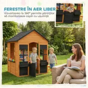 AIYAPLAY Căsuță din Lemn Copii cu Jardiniere, pentru Joacă Exterior/Interior, Vârsta 3-8, Maro 