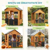 AIYAPLAY Căsuță din Lemn Copii cu Jardiniere, pentru Joacă Exterior/Interior, Vârsta 3-8, Maro 