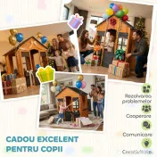AIYAPLAY Căsuță din Lemn Copii cu Jardiniere, pentru Joacă Exterior/Interior, Vârsta 3-8, Maro 