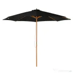 Outsunny Umbrelă de Grădină 3 m cu Stâlp din Lemn, 8 Spițe și Acoperire din Poliester, Neagră