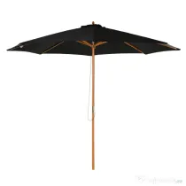 Outsunny Umbrelă de Grădină 3 m cu Stâlp din Lemn, 8 Spițe și Acoperire din Poliester, Neagră