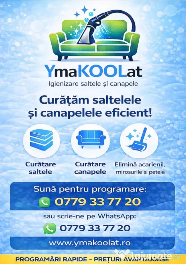 YmaKOOLat – Curățare Profesională Canapele & Saltele la domiciliu