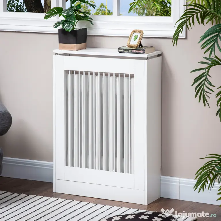 HOMCOM Capac pentru radiator modern din MDF si otel, 60x18x84cm, alb