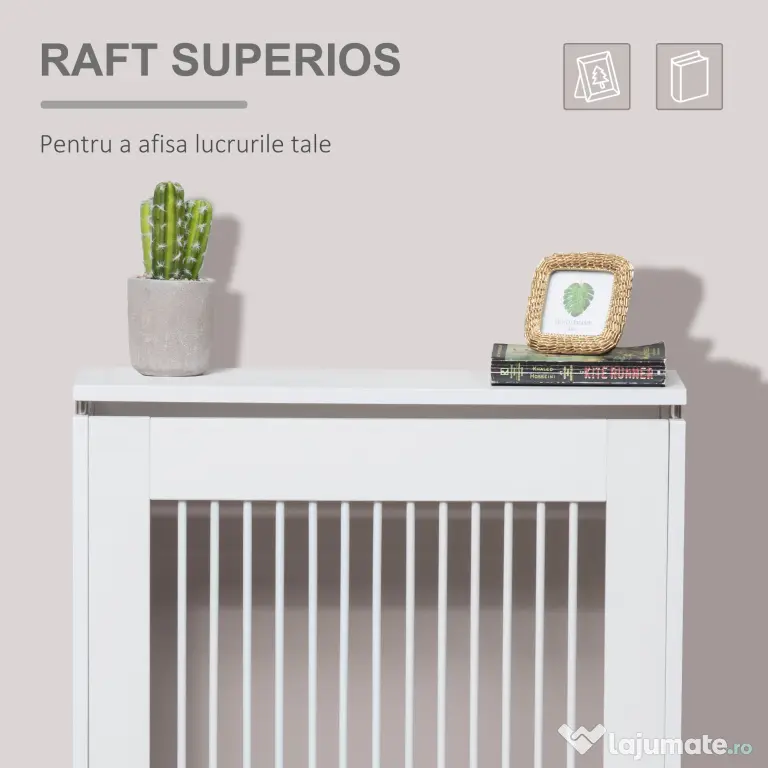 HOMCOM Capac pentru radiator modern din MDF si otel, 60x18x84cm, alb