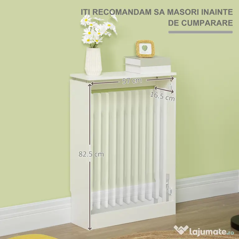 HOMCOM Capac pentru radiator modern din MDF si otel, 60x18x84cm, alb