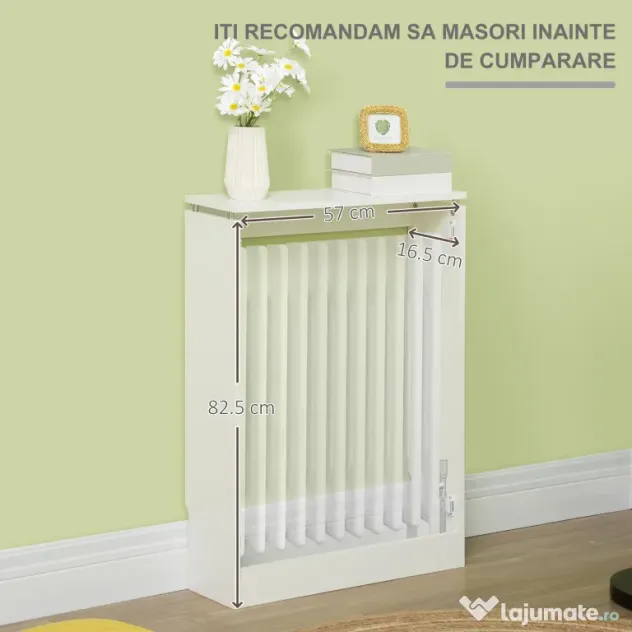 HOMCOM Capac pentru radiator modern din MDF si otel, 60x18x84cm, alb