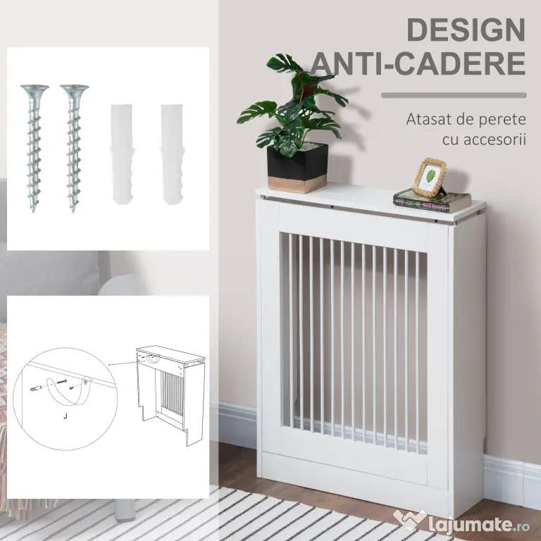 HOMCOM Capac pentru radiator modern din MDF si otel, 60x18x84cm, alb