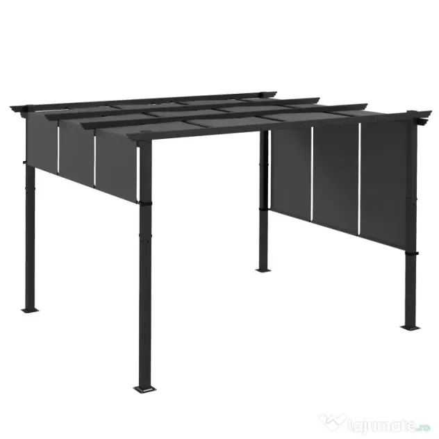 Outsunny Pergolă Gazebo 3x3,5 m cu 3 Acoperișuri Reglabile din Oțel și Poliester Anti-UV, Gri