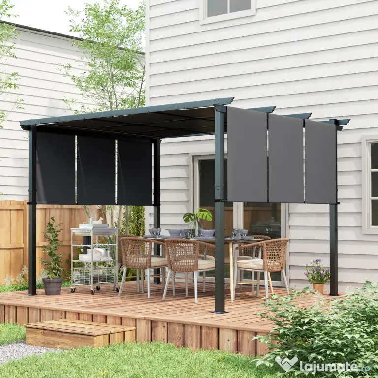 Outsunny Pergolă Gazebo 3x3,5 m cu 3 Acoperișuri Reglabile din Oțel și Poliester Anti-UV, Gri