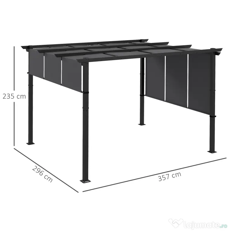 Outsunny Pergolă Gazebo 3x3,5 m cu 3 Acoperișuri Reglabile din Oțel și Poliester Anti-UV, Gri