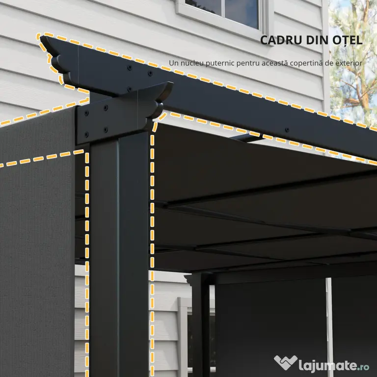 Outsunny Pergolă Gazebo 3x3,5 m cu 3 Acoperișuri Reglabile din Oțel și Poliester Anti-UV, Gri