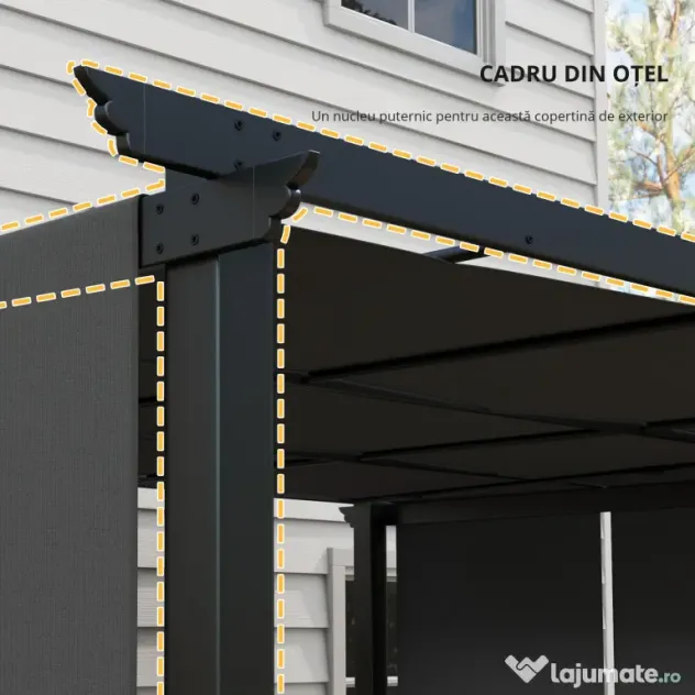 Outsunny Pergolă Gazebo 3x3,5 m cu 3 Acoperișuri Reglabile din Oțel și Poliester Anti-UV, Gri