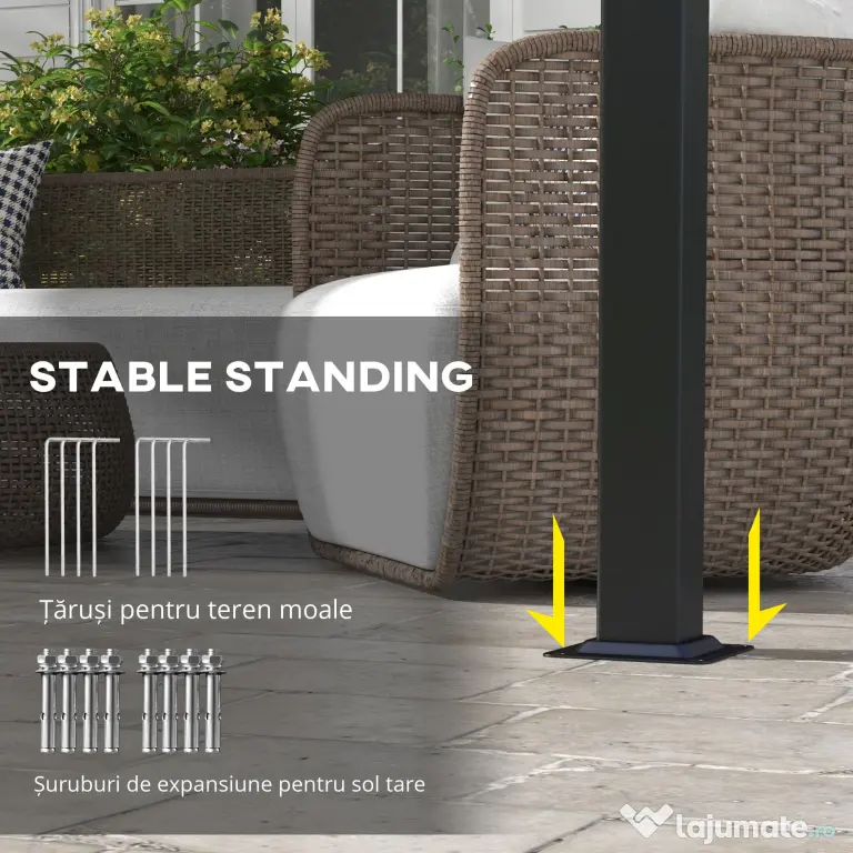 Outsunny Pergolă Gazebo 3x3,5 m cu 3 Acoperișuri Reglabile din Oțel și Poliester Anti-UV, Gri