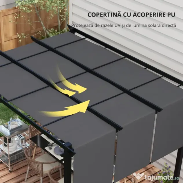 Outsunny Pergolă Gazebo 3x3,5 m cu 3 Acoperișuri Reglabile din Oțel și Poliester Anti-UV, Gri