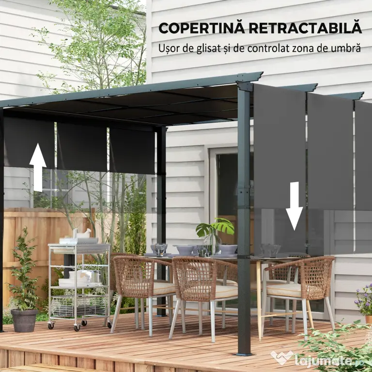 Outsunny Pergolă Gazebo 3x3,5 m cu 3 Acoperișuri Reglabile din Oțel și Poliester Anti-UV, Gri