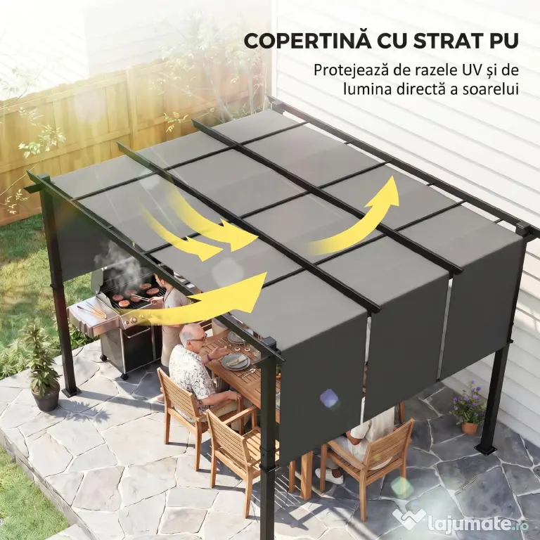 Outsunny Pergolă Gazebo 3x3,5 m cu 3 Acoperișuri Reglabile din Oțel și Poliester Anti-UV, Gri