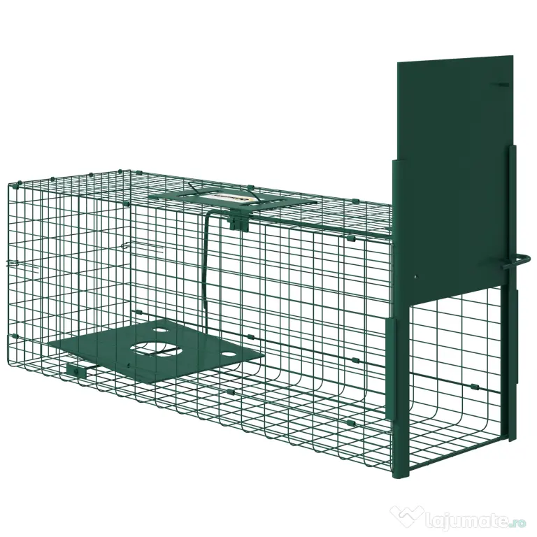 Outsunny Cușcă Capcană pentru Animale Mici cu O Ușă și Mâner, 80x25x30 cm, Verde Închis