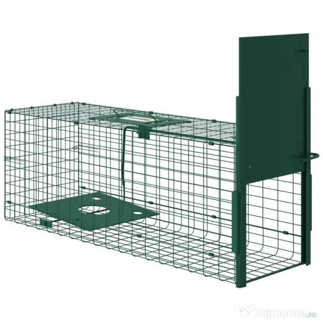 Outsunny Cușcă Capcană pentru Animale Mici cu O Ușă și Mâner, 80x25x30 cm, Verde Închis