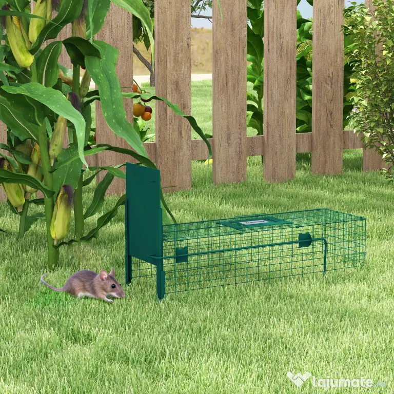 Outsunny Cușcă Capcană pentru Animale Mici cu O Ușă și Mâner, 80x25x30 cm, Verde Închis