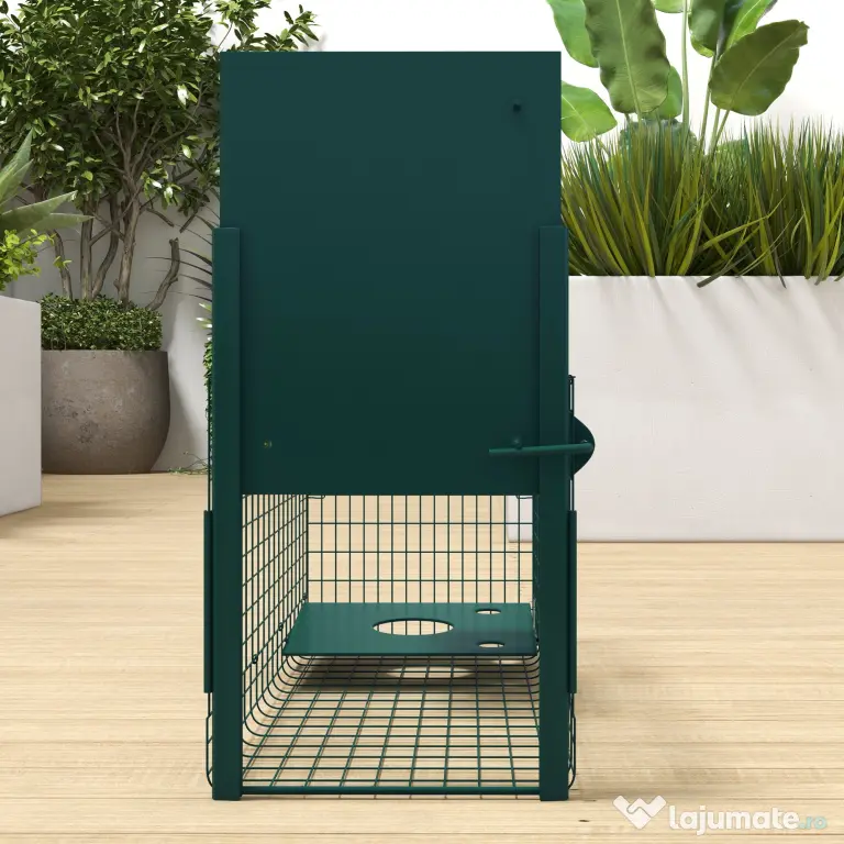 Outsunny Cușcă Capcană pentru Animale Mici cu O Ușă și Mâner, 80x25x30 cm, Verde Închis
