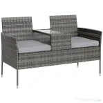 Outsunny Banchetă de Exterior cu 2 Locuri și Măsuță de Cafea, din Oțel și Ratan PE, 137x59x82 cm, Gri