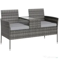 Outsunny Banchetă de Exterior cu 2 Locuri și Măsuță de Cafea, din Oțel și Ratan PE, 137x59x82 cm, Gri