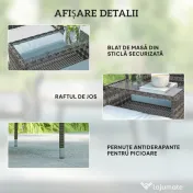 Outsunny Banchetă de Exterior cu 2 Locuri și Măsuță de Cafea, din Oțel și Ratan PE, 137x59x82 cm, Gri