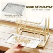 PawHut Suport pentru Papagali, Parc de Joacă pentru Păsări cu Scări, Lanțuri, Boluri, Tavă Detașabilă și Stinghii, pentru Perusi, Nimfe și Conuri, Lemn Natural