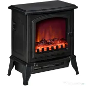 Șemineu Electric Portabil HOMCOM 1000W/2000W cu Efect de Flacără, din ABS și Sticlă Temperată, 36,5x24x45,5 cm, Negru 