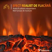 Șemineu Electric Portabil HOMCOM 1000W/2000W cu Efect de Flacără, din ABS și Sticlă Temperată, 36,5x24x45,5 cm, Negru 