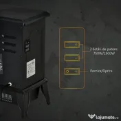 Șemineu Electric Portabil HOMCOM 1000W/2000W cu Efect de Flacără, din ABS și Sticlă Temperată, 36,5x24x45,5 cm, Negru 