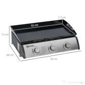 Outsunny Placă de grătar pe gaz antiaderent de masă cu 3 arzătoare de 3kW, 62x46x21cm, negru 