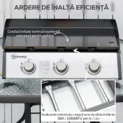 Outsunny Placă de grătar pe gaz antiaderent de masă cu 3 arzătoare de 3kW, 62x46x21cm, negru 