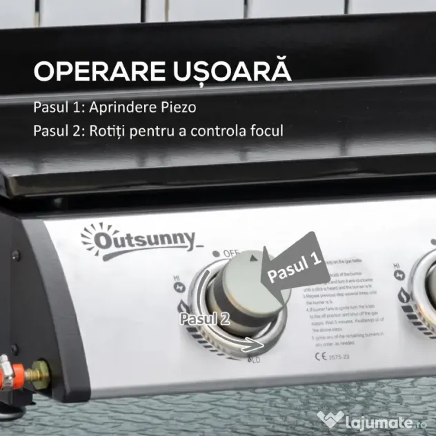 Outsunny Placă de grătar pe gaz antiaderent de masă cu 3 arzătoare de 3kW, 62x46x21cm, negru
