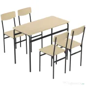 HOMCOM Set de Dining cu 5 Piese, Masă Dreptunghiulară și 4 Scaune, din Lemn și Metal, Negru și Lemn