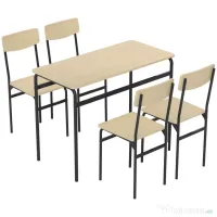 HOMCOM Set de Dining cu 5 Piese, Masă Dreptunghiulară și 4 Scaune, din Lemn și Metal, Negru și Lemn